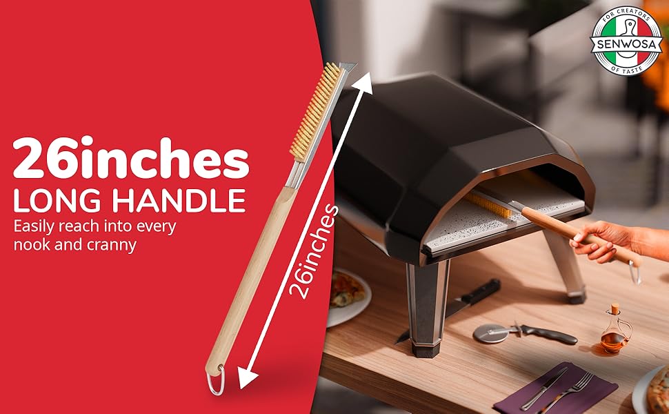 Senwosa Pizza Oven & Stone Brush with Scraper 26” Clean