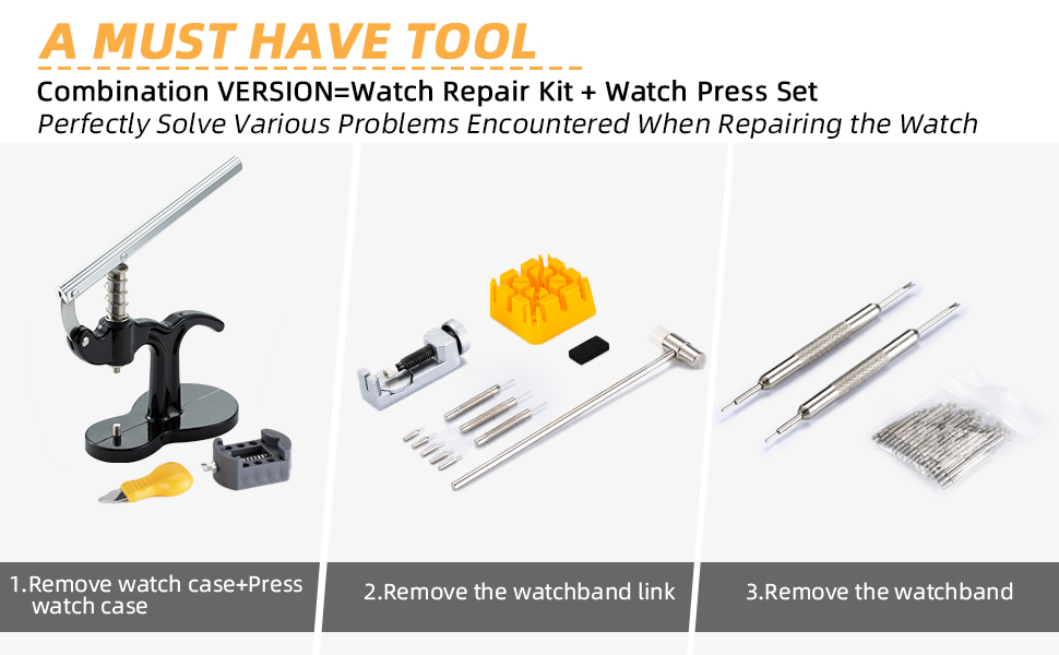 Eventronic Combination of Watch Repair Kit & Watch Press, Watch Tool Kit with Watch