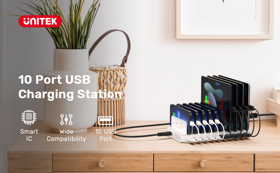 Unitek Charging Station for Multiple Devices,60W 10Port Multi USB
