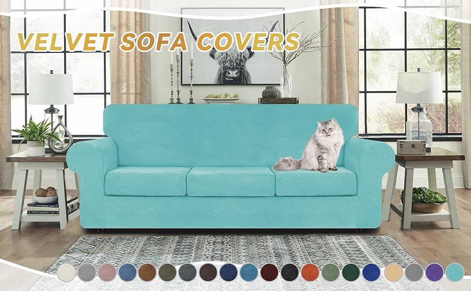 WEERRW 4 Pieces Velvet High Stretch Couch Covers for 3