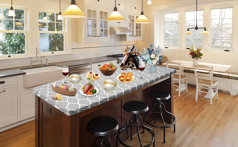 ELEOVO Fitted Vinyl Rectangular Tablecloth with Elastic Table Cover