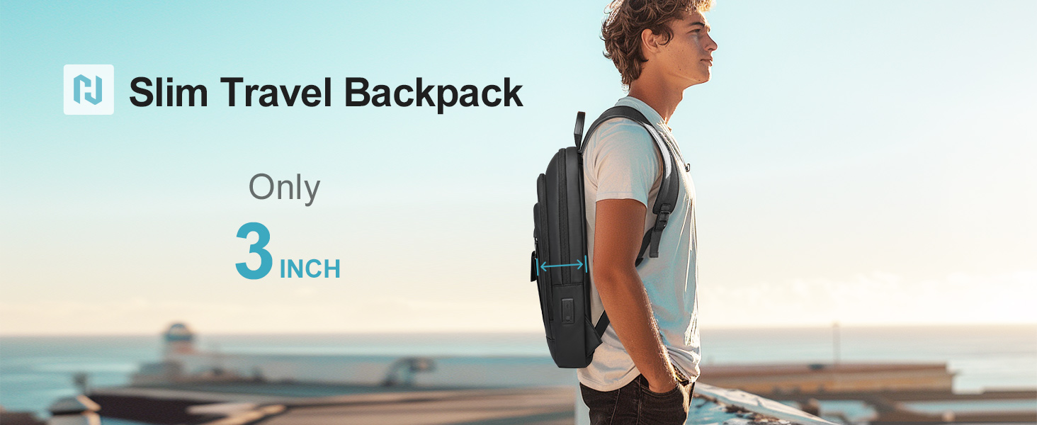 Slim Laptop Backpack for Men, Lightweight Compact Rucksack Water