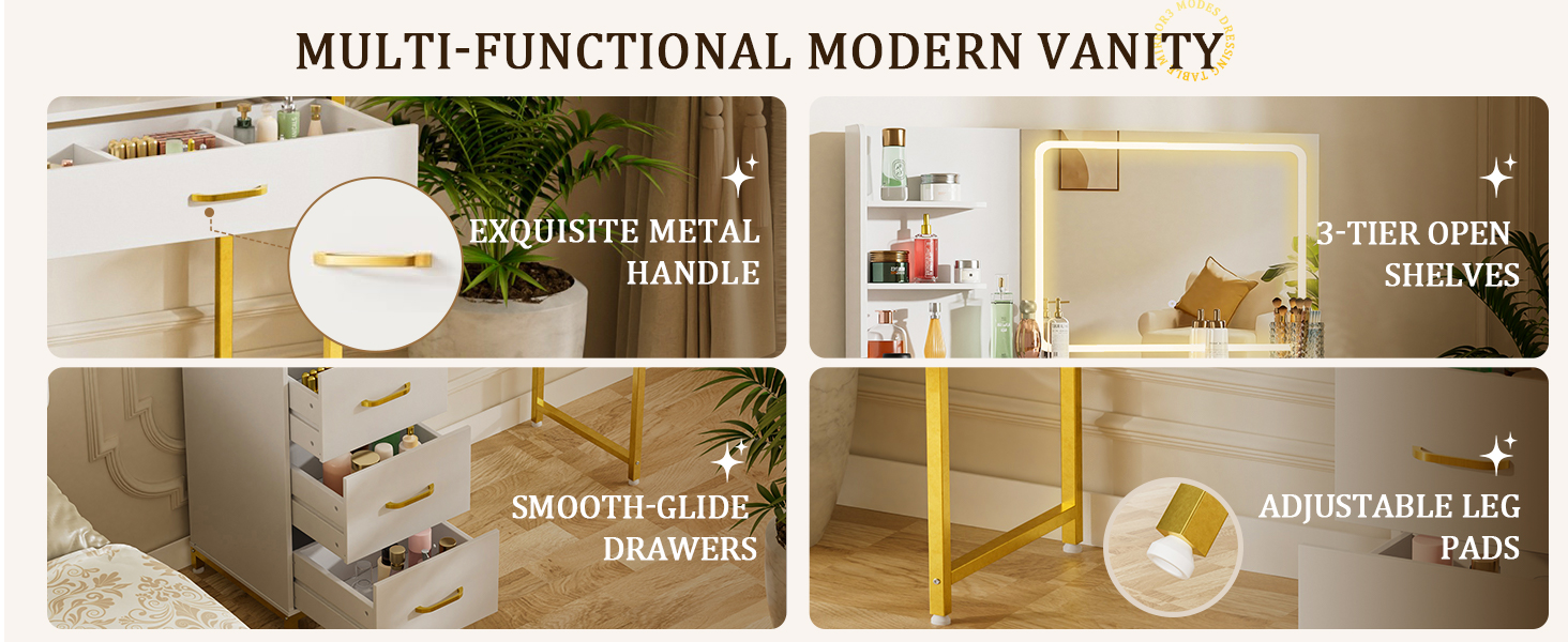 Vanity Desk with Mirror and Lights