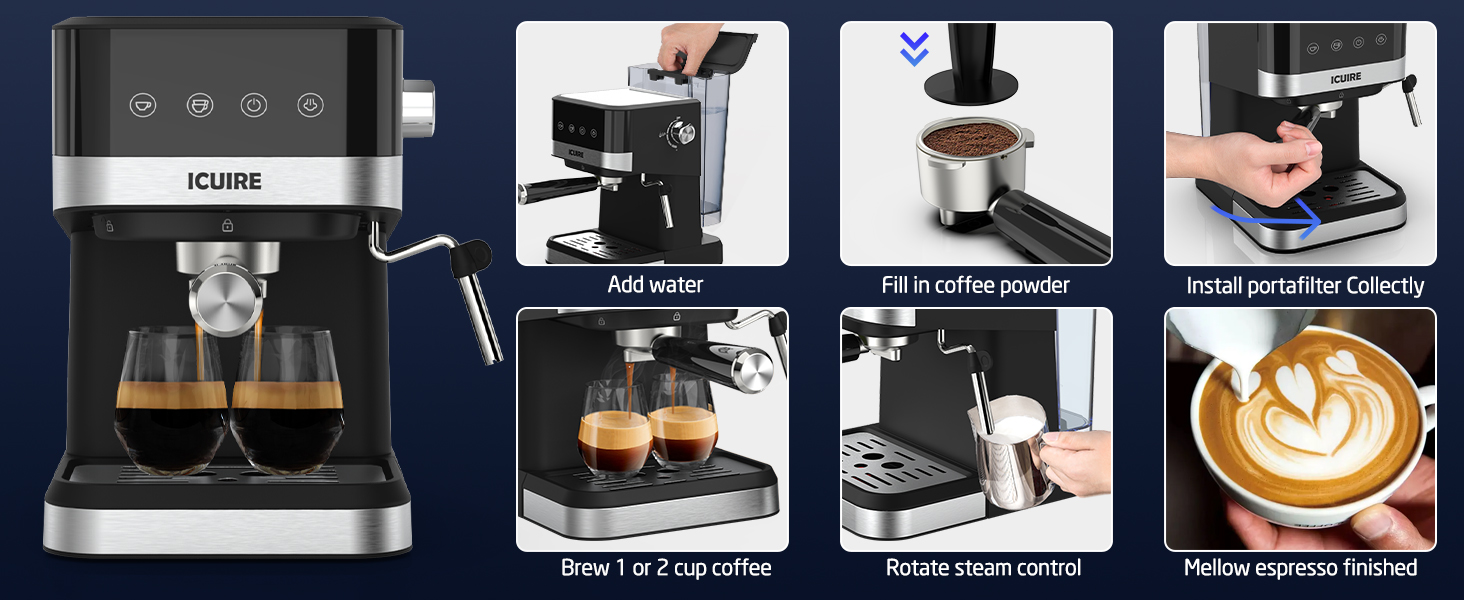 ICUIRE Espresso Coffee Machine 20 Bar Pump SemiAutomatic