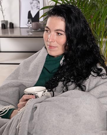 person with a wool cotton blanket