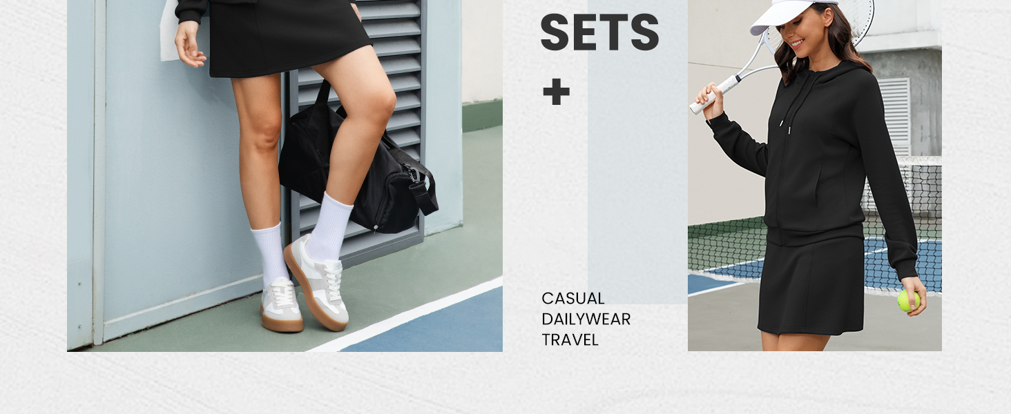 Two Piece Skort Sets for Women Athletic Tennis Skirt Matching Sweatsuit