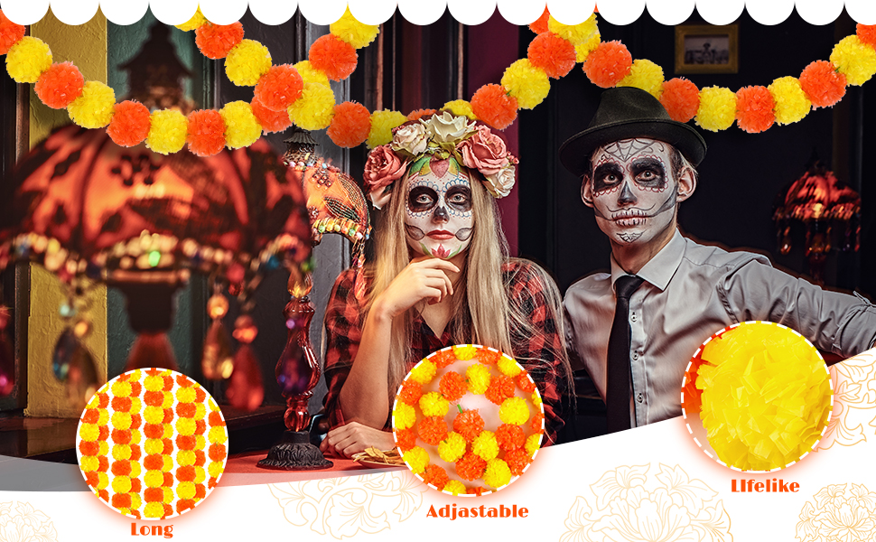 Elcoho 5 Pieces Marigold Garlands 5 Feet Orange Yellow