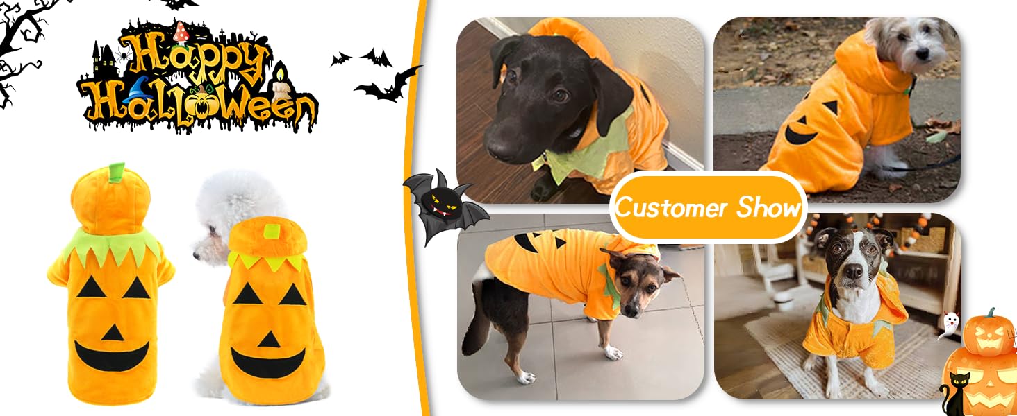 Delifur Dog Cat Halloween Pumpkin Costume Puppy Fleece