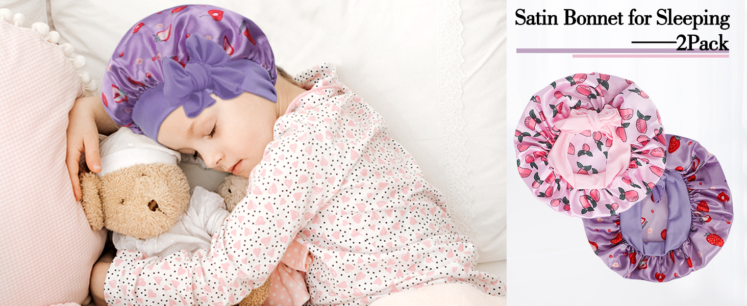 satin bonnet for kids sleep bonnet soft sleep cap adjust hair bonnet toddlers strawberry hair cap