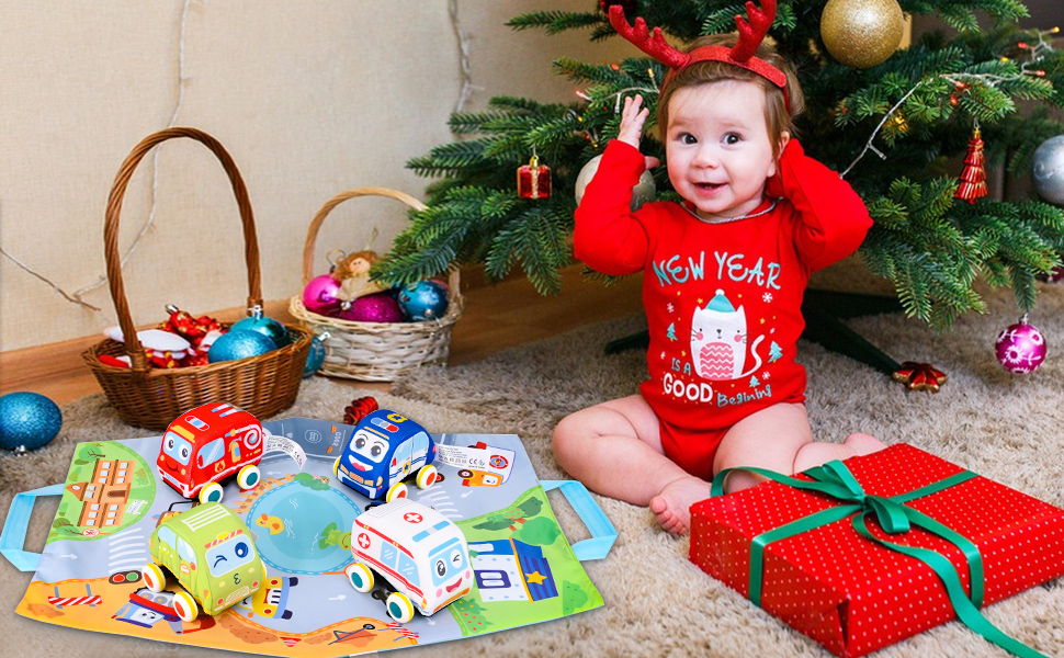 Hiitytin Pull Back Cars for Toddlers 13, 4 Pieces Soft