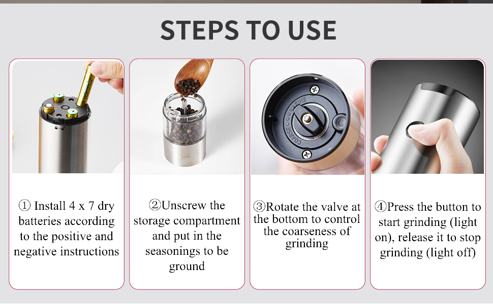 Stainless Steel Electric Pepper and Salt Grinder Mill, Automatic Pepper