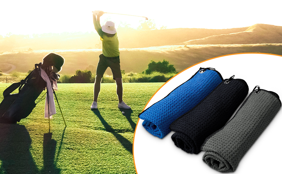Golf Towel Set Blue Black Gray