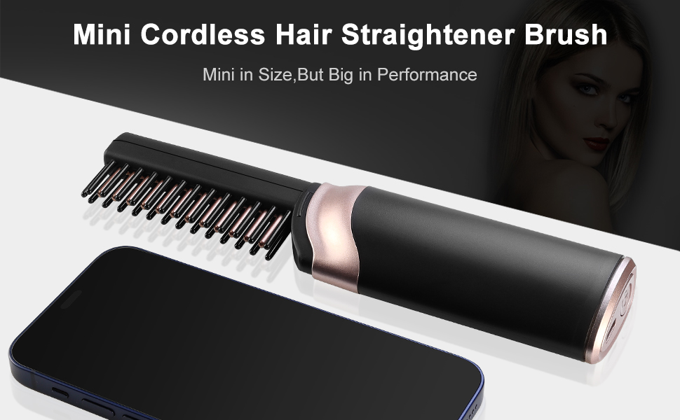 Cordless Hair Straightener Brush,Mini Portable Hair Straightener Comb