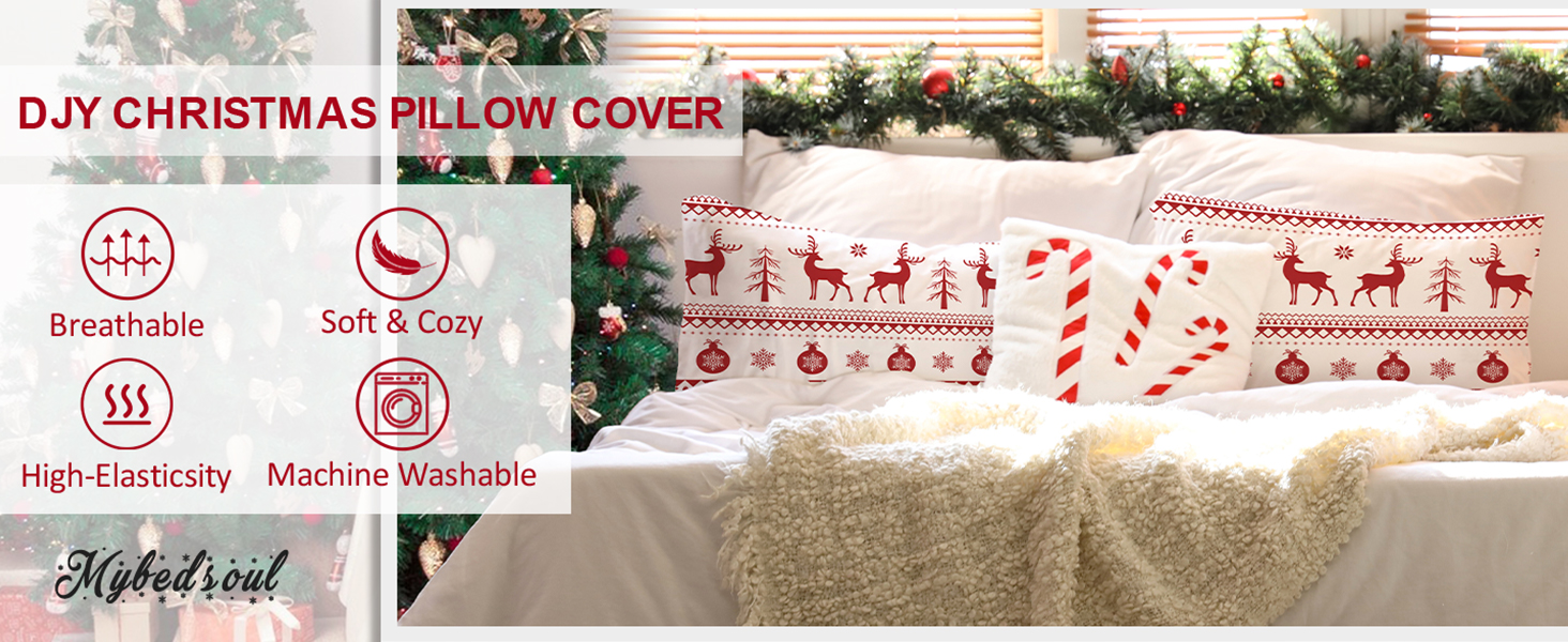 DJY Christmas Pillowcases for Bed, Red Throw Pillow Cover