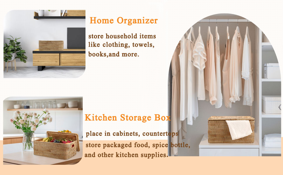 Wicker Storage Basket with LidRattan Basket With Lid for Organizing Large Wicker Basket for Storage