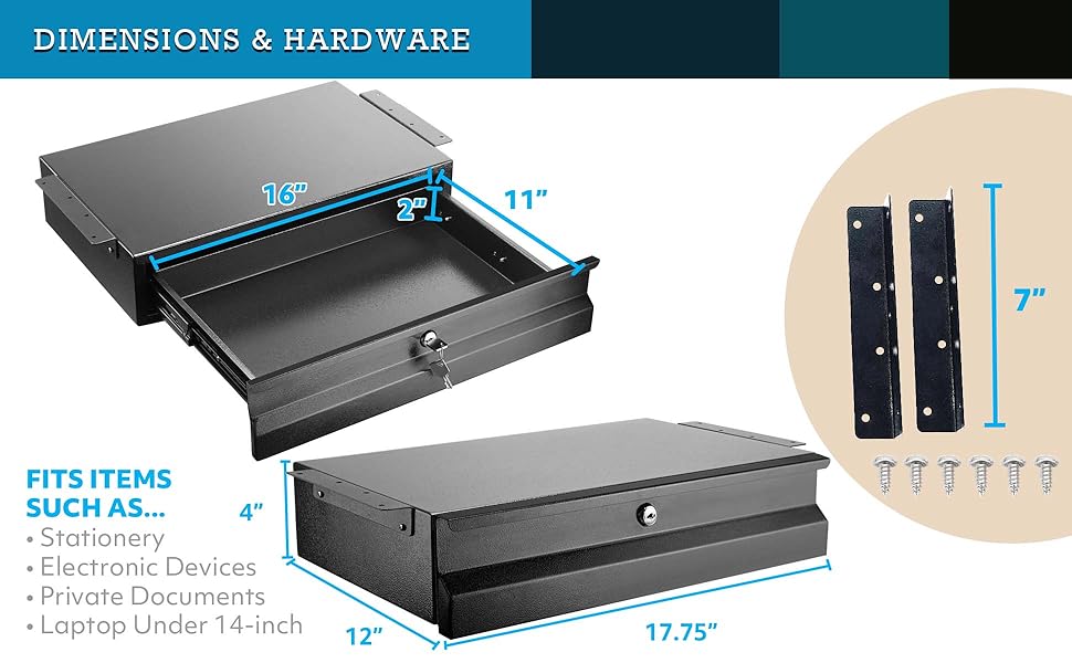 17.75Inch Steel Under Desk Drawer with Lock and Keys