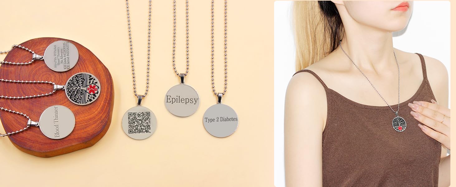 Health Monitoring Medical Necklace, Medical Contact Information Necklace, Emergency Medical Necklace