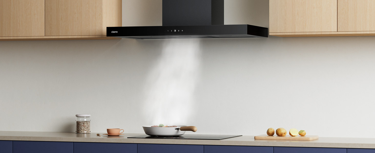 Ciarra Cooker Hood 90cm Black Wall Mount Chimney Hood Recirculating