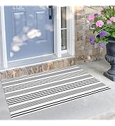 KILOCOCO Black Striped Rug 2.3'x3.6' Indoor Outdoor Rugs Front Door Mat Hand Woven Cotton Washabl...