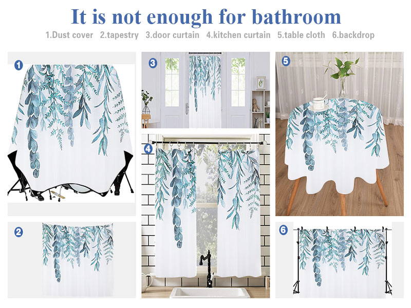 SMABU Shower Curtain Light Blue Leaves on The Top Nature