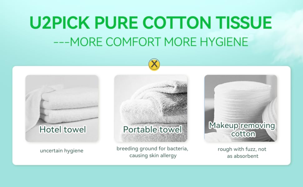 U2Pick Disposable Face Towel Soft Pure Cotton Tissue Dry Facial Wipes