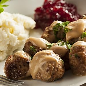 Swedish meatballs with potatoes and lingonberry sauce