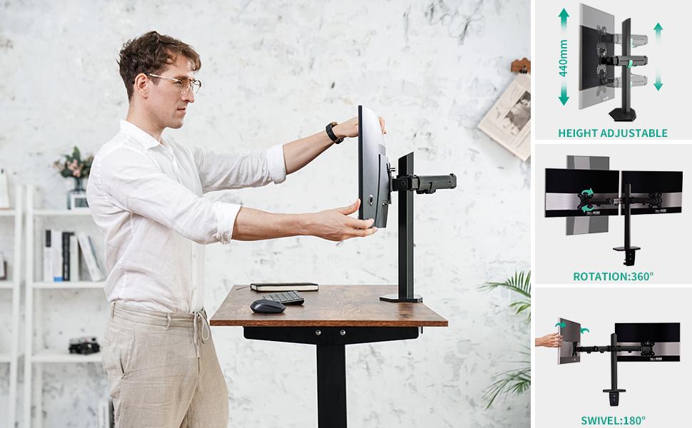 EleTab Dual Monitor Arm Mount Heavy Duty Double Monitor Stand Desk