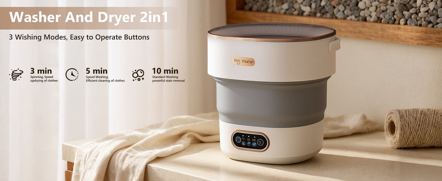 Mini Laundry Machine 16L — Foldable Portable Laundry Machine and Spinner for Baby Clothes, Underwear, Socks; Ideal for Travel, Dorms, Camping 12 Portable Washing Machine