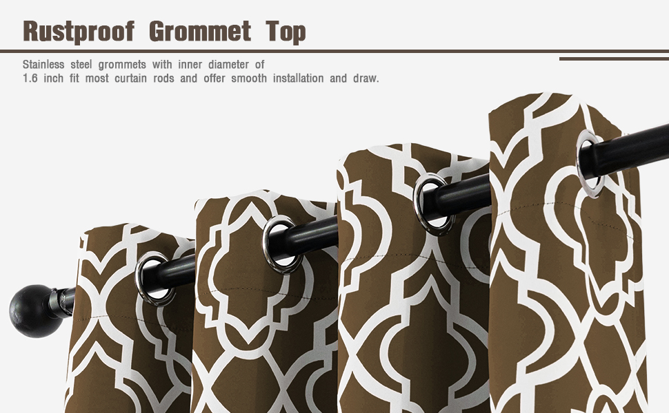 Anjee Outdoor Curtains Waterproof Moroccan Print Grommet