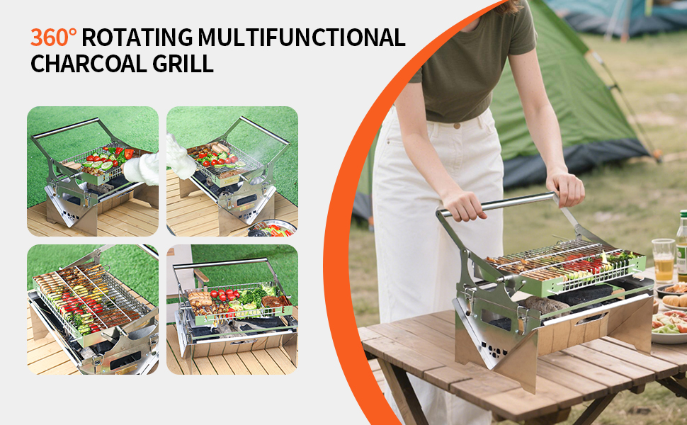 Portable Charcoal Grill Stainless Steel Outdoor Folding BBQ Tabletop Barbecue Grill Tools