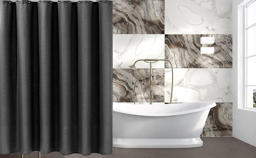 Shower Curtain for Bathroom with Metal Hooks Waffle Fabric Shower Curtain Heavy Duty Bath