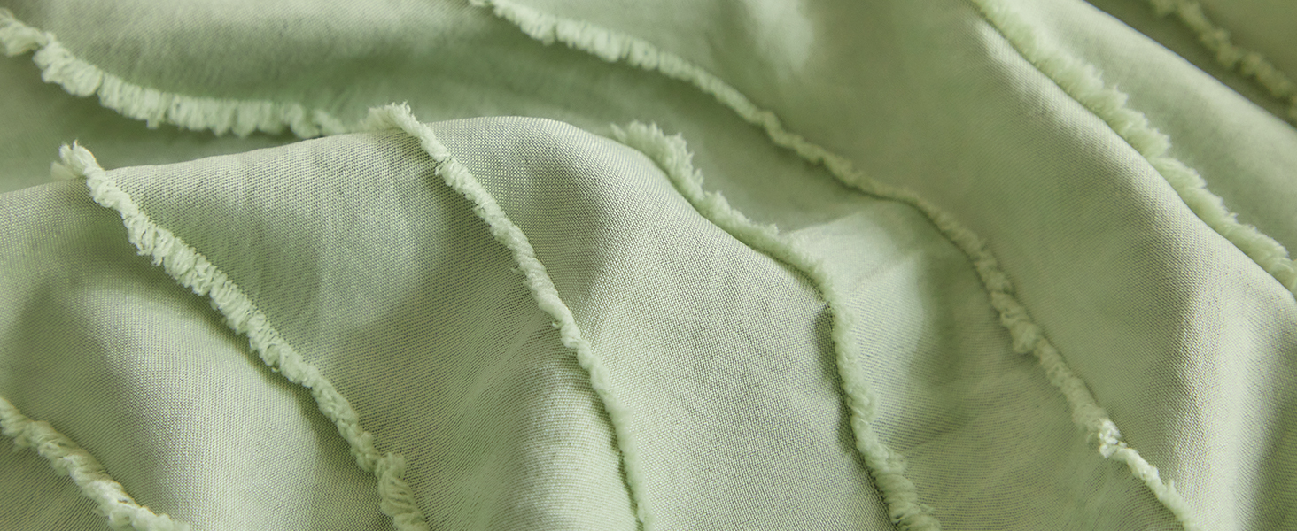 WARMDERN Green Boho Duvet Cover King Size, Striped Textured