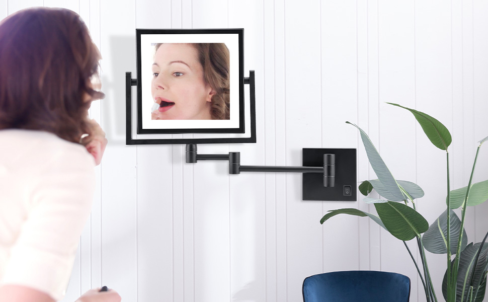 RYOOJNM Wall Mounted Makeup Mirror with Lights,8 Inch