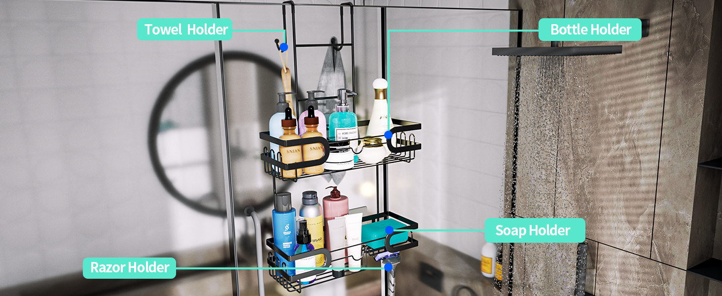 HapiRm Shower Caddy Hanging, Over Door Shower Caddy with Soap and Razor