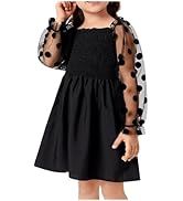 WDIRARA Toddler Girl's Polka Dots Mesh Flounce Long Sleeve Flared Shirred Dress