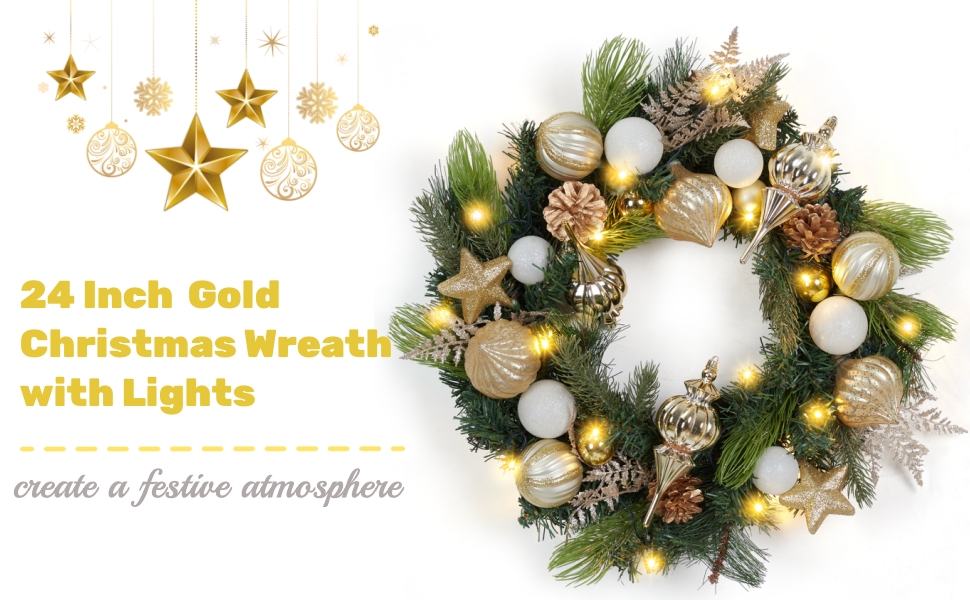24 inch christmas wreath with lights