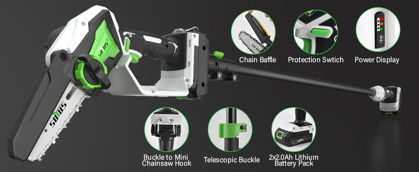 SOYUS 2 in 1 Cordless Pole Saw & Mini Chainsaw,20V 19Ft/s