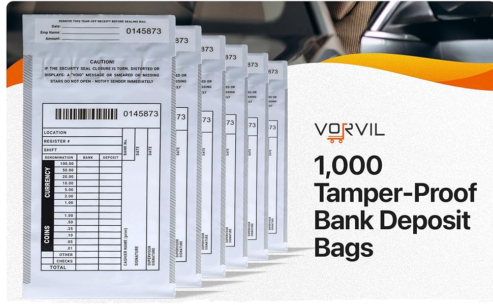 VORVIL 1000 Bank Deposit Bags, Tamper Proof Bags, Opaque Plastic Bank