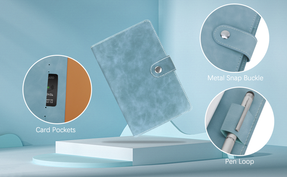 FYY Leather A6 Ring Binder Notebook, 6 Ring A6 Binder with A6 Refill