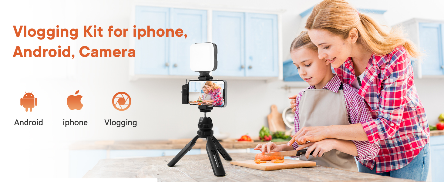 Kalofaye Vlogging Kit for iPhone, Android with Tripod,