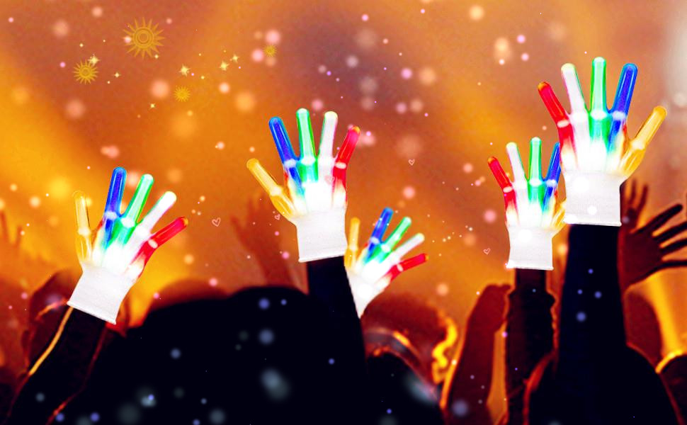 HONGPAS LED Gloves Flashing Light Up Gloves Cool Fun Toys