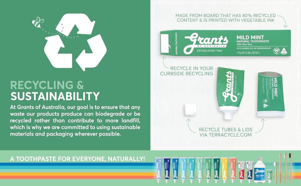 Grants of Australia, Australian Made, Natural Toothpaste, Fluoride Free, Vegan