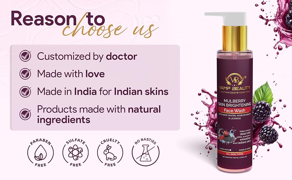 Mulberry Skin Brightening Face Wash indian skins natural ingredients paraben free sulfate free