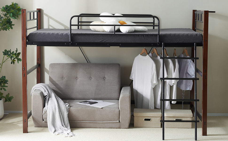 Chic ZONE ロフトベッド ブラック&ブラウン木目 Amazon｜Chic ZONE ロフトベッド ロータイプ 木目 コンセント