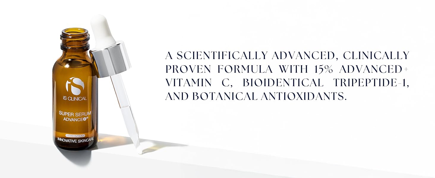 clinically proven 15% vit c, bioidentical tripeptide-1 botanical antioxidants