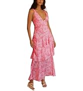 Women's Sexy Deep V Neck Maxi Dress Floral Backless Ruffles Hem Cocktail Party Long Dresses
