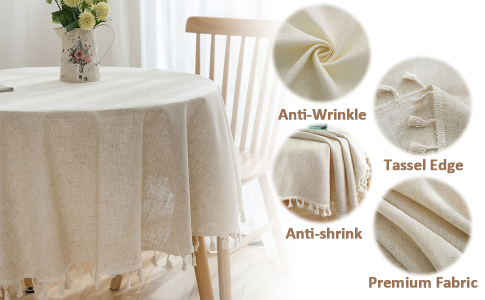 TACYKIBD Nappe Beige Ronde Lin Coton Couverture de Table Nappe de