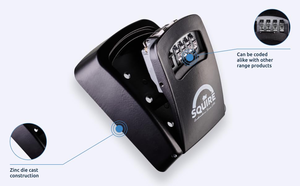 Squire Key Safe Box 4 Wheel Combination Lock Wall Mounted Key Safe
