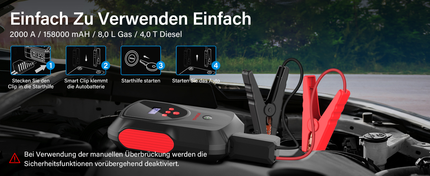 TPfocus 2000A Starthilfe Powerbank 2-in-1 mit 150 PSI Elektrische ...