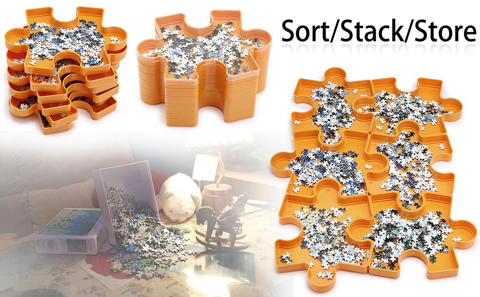 BTSKY Stackable Puzzle Sorting Trays with Clear Lid, Jigsaw